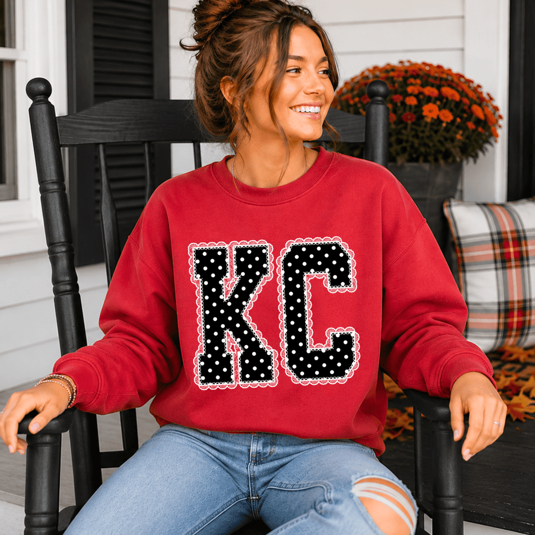 DEAL OF THE DAY - Black/White Polkadot Lace KC Letters - Red Tee or Sweatshirt (FINAL SALE) - Tees - The Red Rival