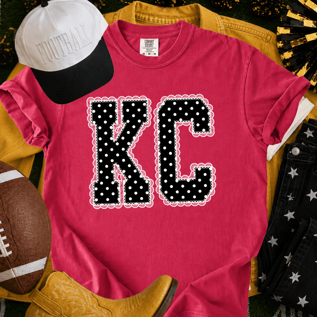 DEAL OF THE DAY - Black/White Polkadot Lace KC Letters - Red Tee or Sweatshirt (FINAL SALE) - Tees - The Red Rival