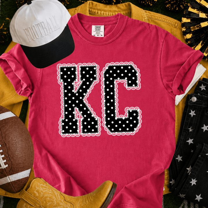 DEAL OF THE DAY - Black/White Polkadot Lace KC Letters - Red Tee or Sweatshirt (FINAL SALE) - Tees - The Red Rival