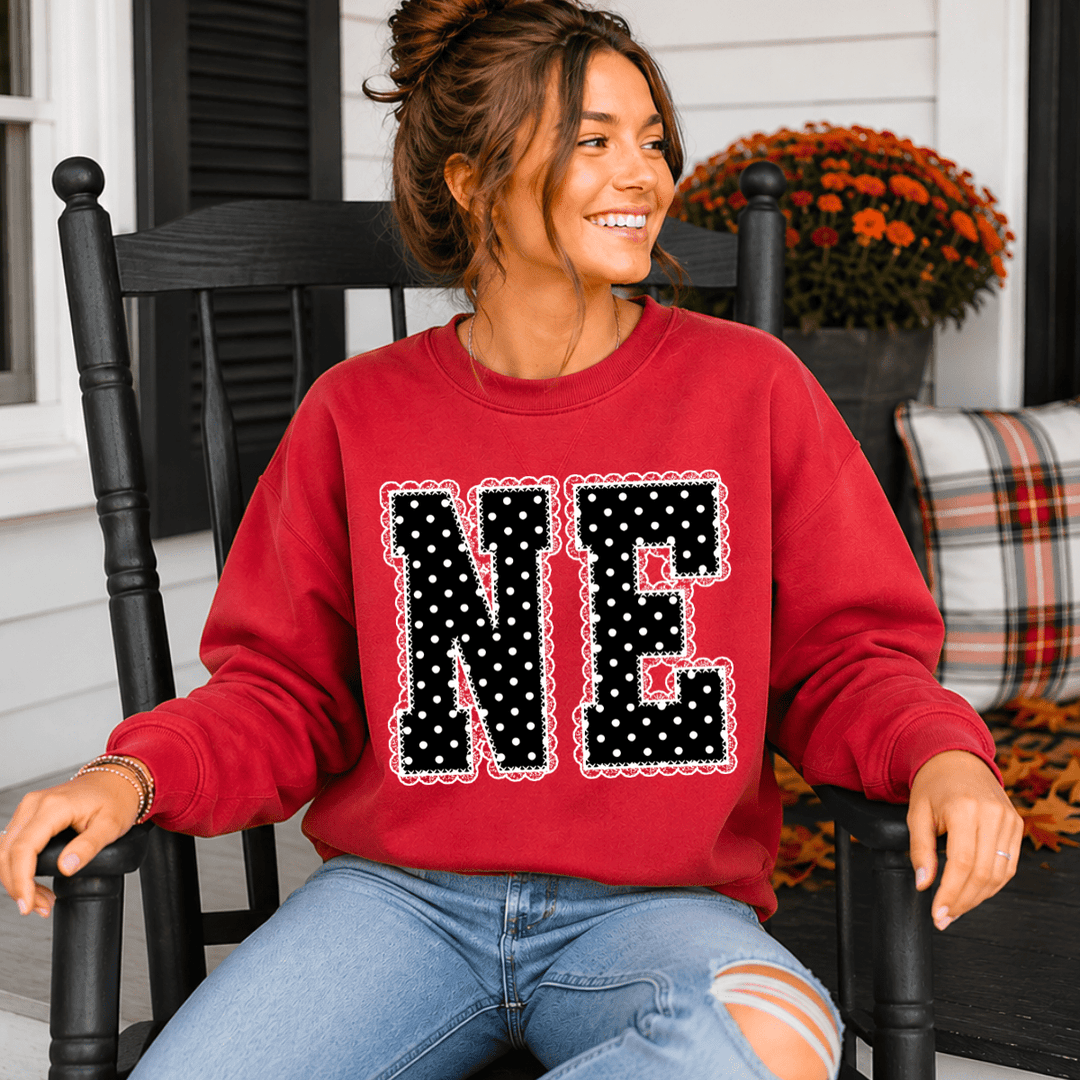 DEAL OF THE DAY - Black/White Polkadot Lace N-E Letters Red Tee or Sweatshirt - FINAL SALE - Tees - The Red Rival