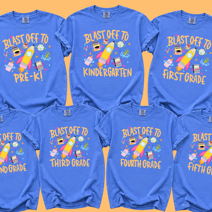 DEAL OF THE DAY - Blast Off to Grade Level Blue Tee (FINAL SALE) - Tees - The Red Rival