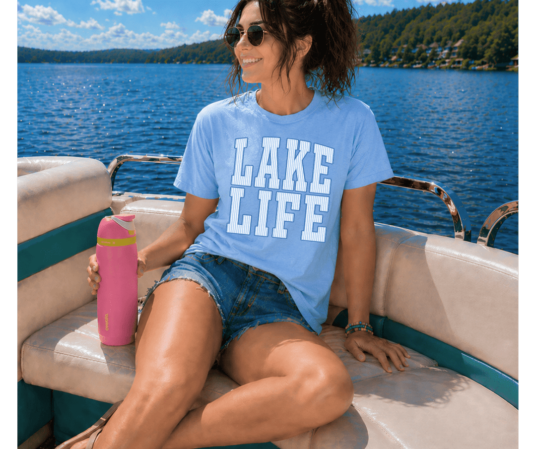 DEAL OF THE DAY - Blue Striped Lake Life Heather Blue Tee (FINAL SALE) - Graphic Tee - The Red Rival
