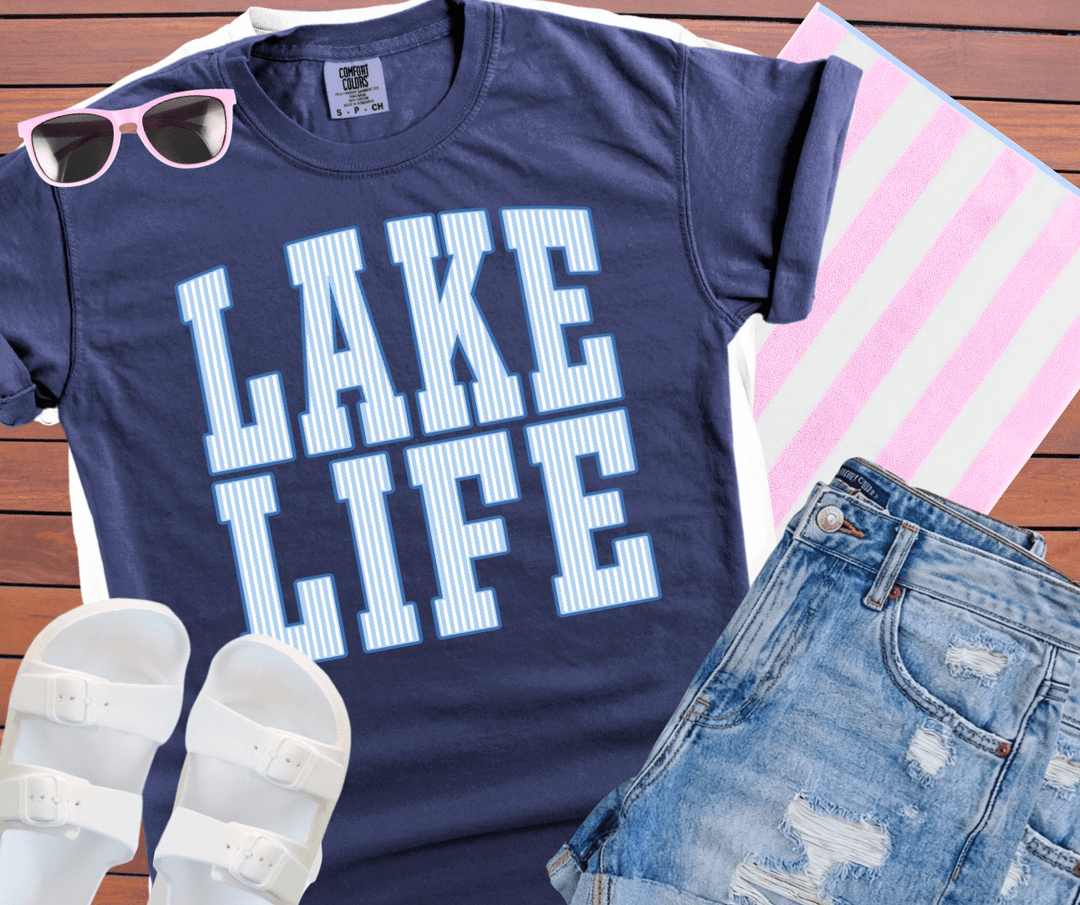 DEAL OF THE DAY - Blue Striped Lake Life Navy Tee (FINAL SALE) - Graphic Tee - The Red Rival