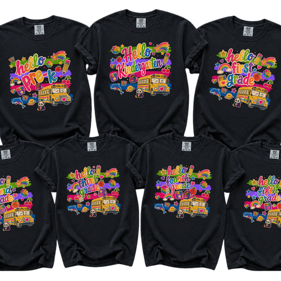 DEAL OF THE DAY - Bright Whimsical Hello Grade Level Black Tee (FINAL SALE) - Tees - The Red Rival