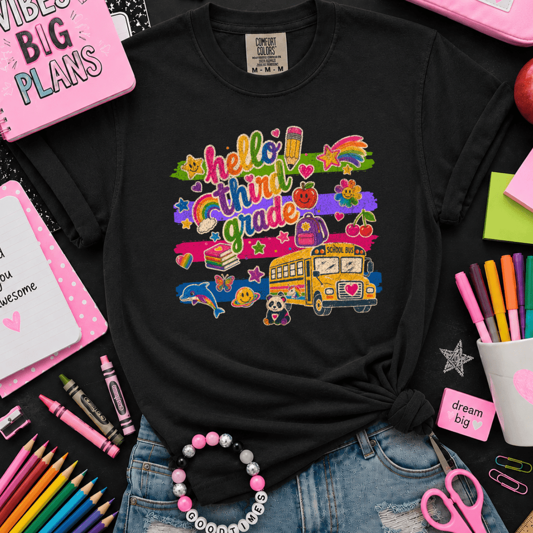 DEAL OF THE DAY - Bright Whimsical Hello Grade Level Black Tee (FINAL SALE) - Tees - The Red Rival