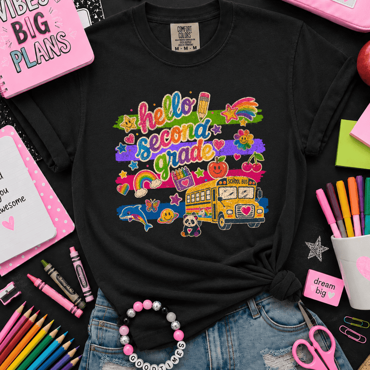 DEAL OF THE DAY - Bright Whimsical Hello Grade Level Black Tee (FINAL SALE) - Tees - The Red Rival