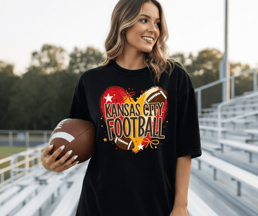 DEAL OF THE DAY - Brushstroke Kansas City Football Heart Black Tee - FINAL SALE - Graphic Tee - The Red Rival