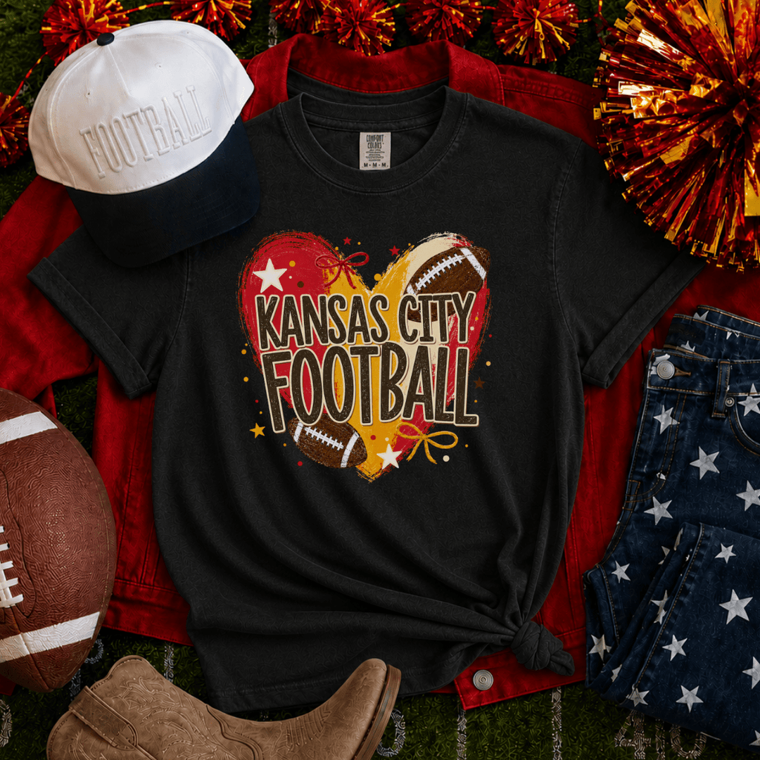 DEAL OF THE DAY - Brushstroke Kansas City Football Heart Black Tee - FINAL SALE - Graphic Tee - The Red Rival