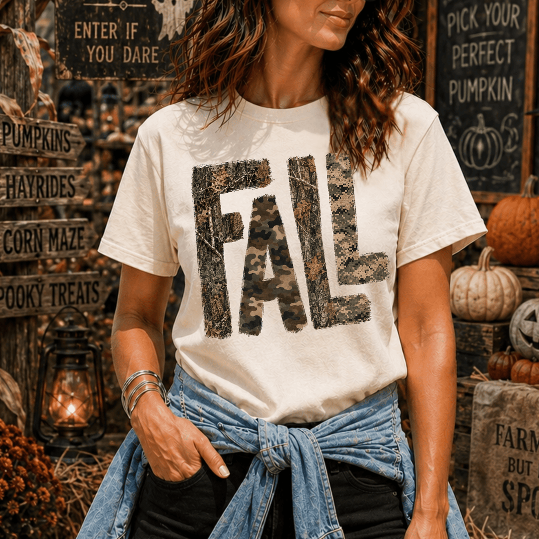 DEAL OF THE DAY - Camo Fall Letters Ivory Tee - (FINAL SALE) - Tees - The Red Rival