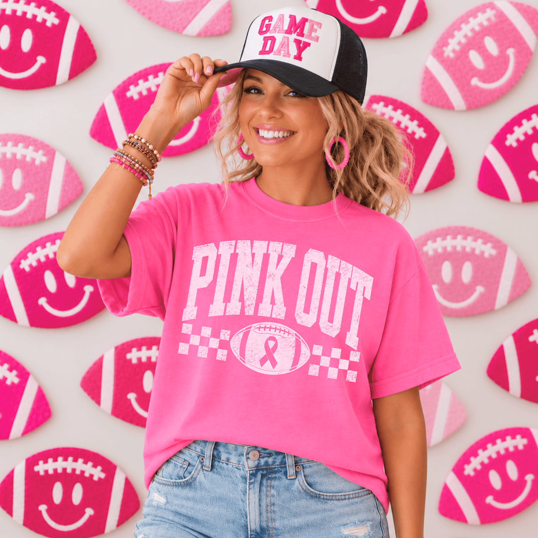 DEAL OF THE DAY - Checkered Football Pink Out Pink Tee or Sweatshirt - FINAL SALE - Graphic Tee - The Red Rival