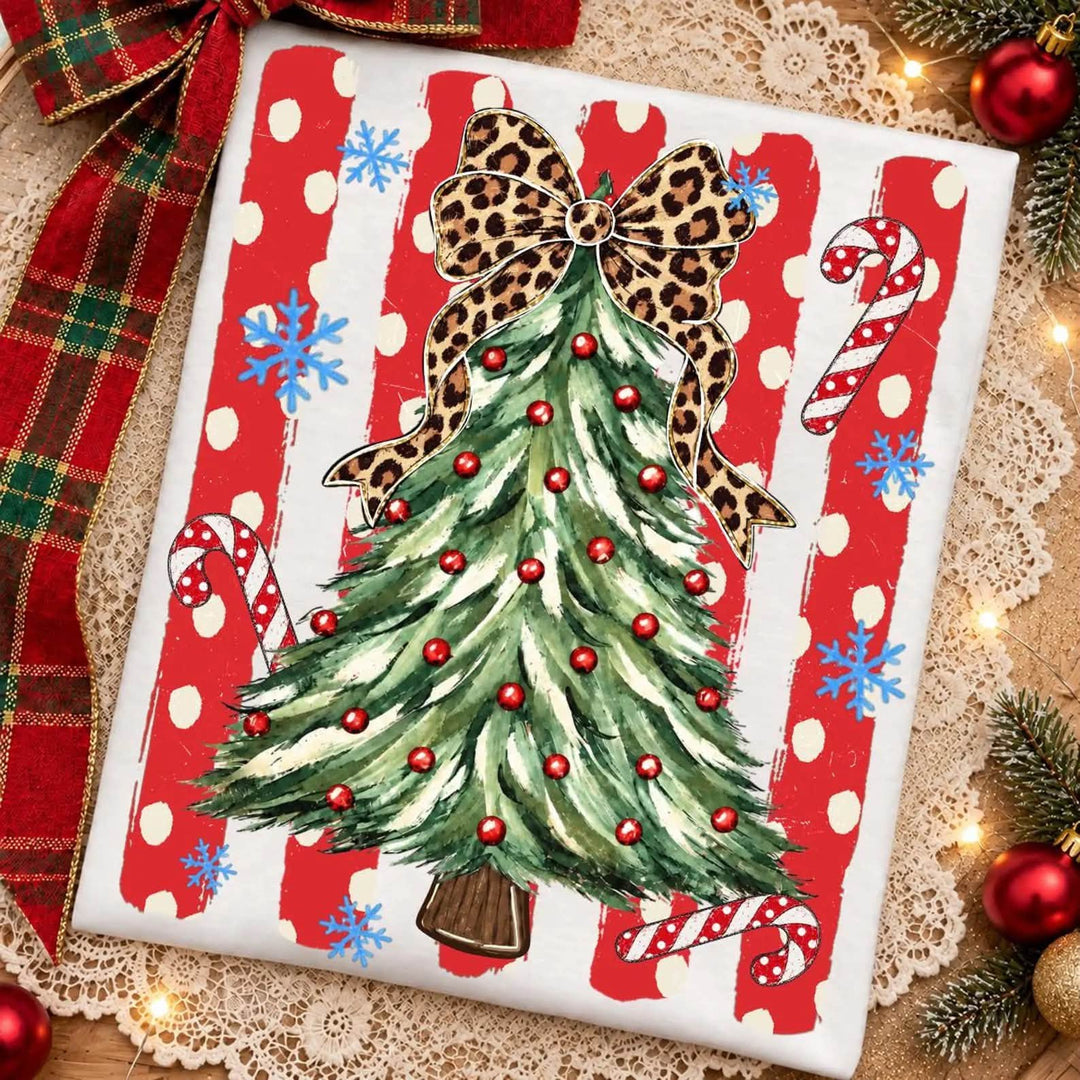 DEAL OF THE DAY - Cheetah Bow Christmas Tree Tan Tee or Sweatshirt (FINAL SALE) - Tees - The Red Rival