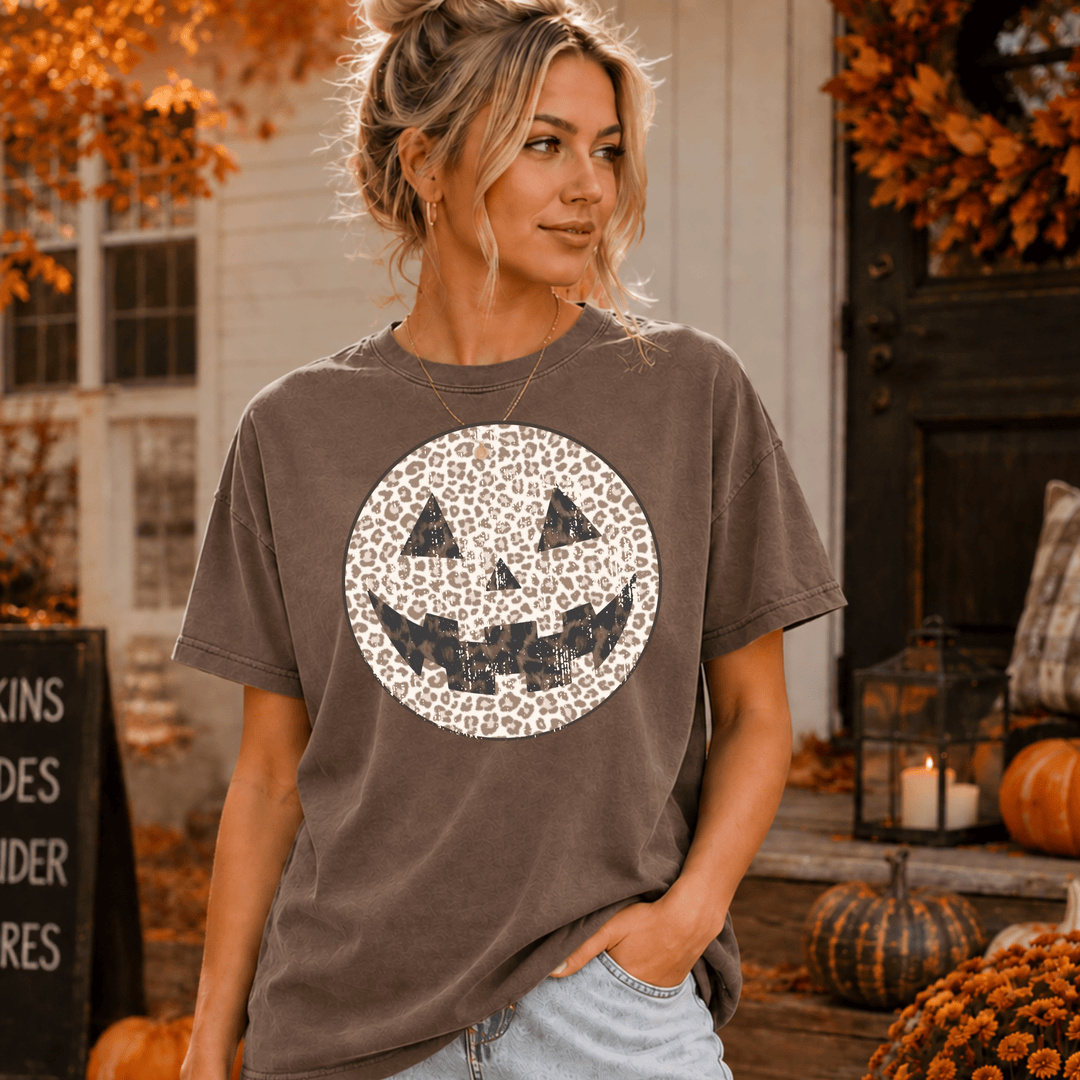 DEAL OF THE DAY - Cheetah Pumpkin Smiley Face Brown Tee (FINAL SALE) - Tees - The Red Rival