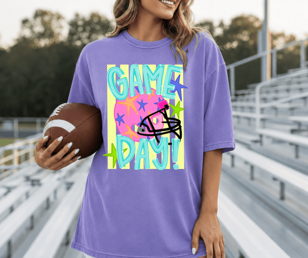 DEAL OF THE DAY - Colorful Game Day Helmet Purple Tee (FINAL SALE) - Tees - The Red Rival
