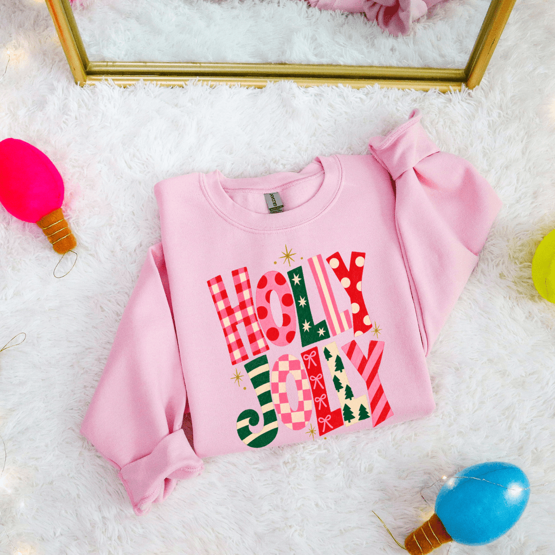 DEAL OF THE DAY - Colorful Holly Jolly Light Pink Tee or Sweatshirt (FINAL SALE) - Tees - The Red Rival
