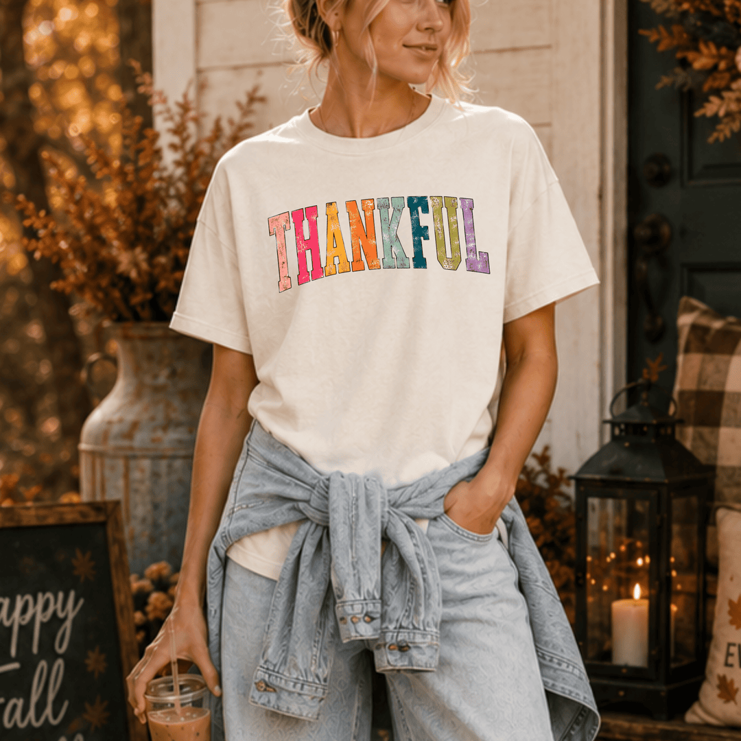 DEAL OF THE DAY - Colorful Thankful Ivory Tee - (FINAL SALE) - Tees - The Red Rival