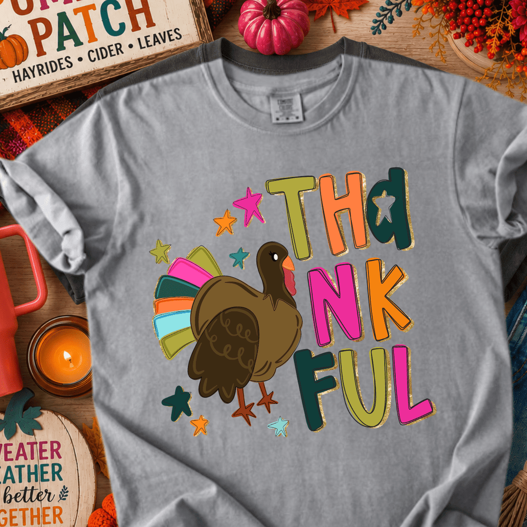 DEAL OF THE DAY - Colorful Thankful Turkey Grey Tee (FINAL SALE) - Tees - The Red Rival