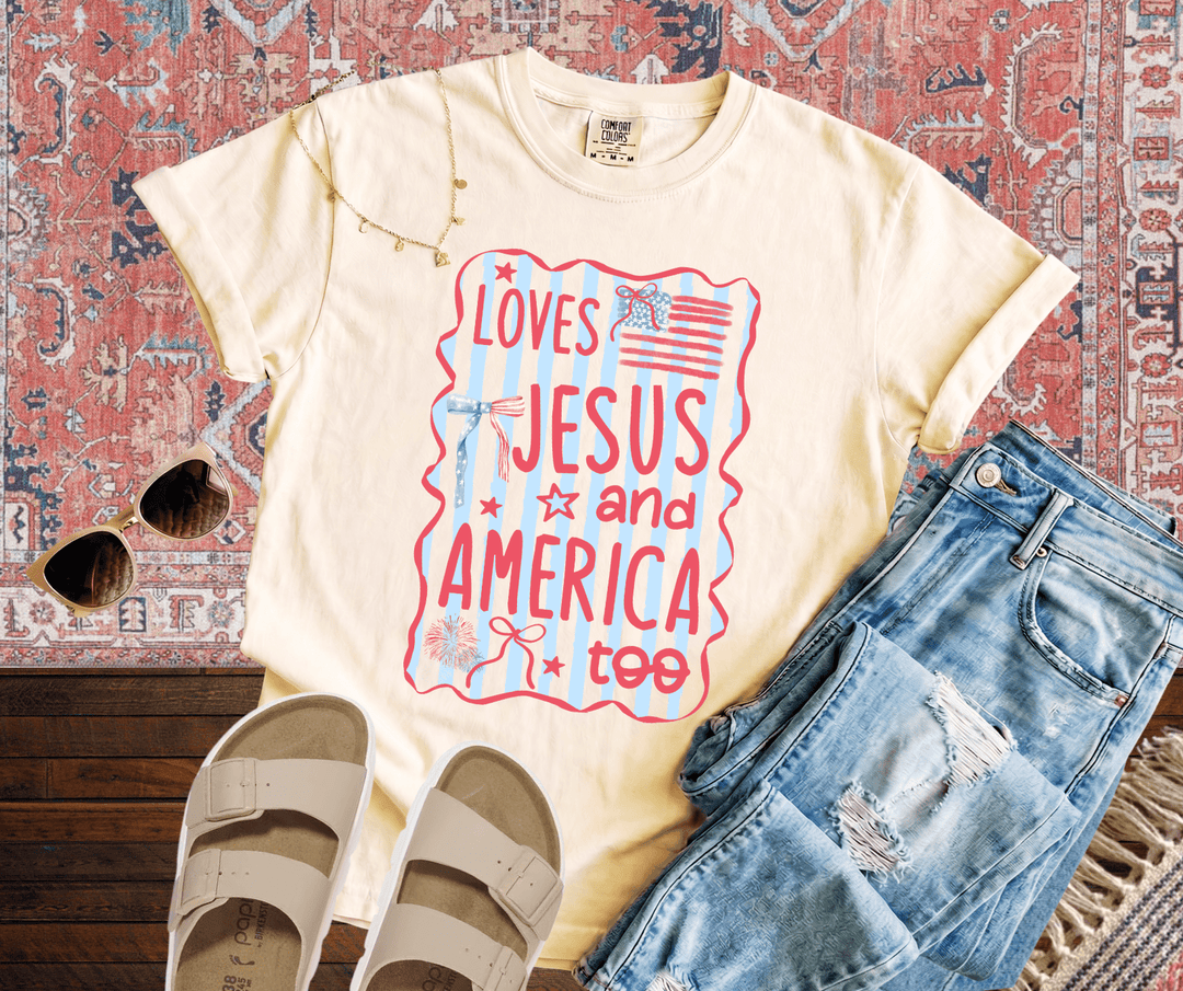 DEAL OF THE DAY - Coquette Loves Jesus and America Too Ivory Tee (FINAL SALE) - Tees - The Red Rival