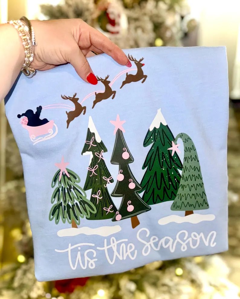 DEAL OF THE DAY - Coquette Trees Tis the Season Blue Tee (FINAL SALE) - Tees - The Red Rival