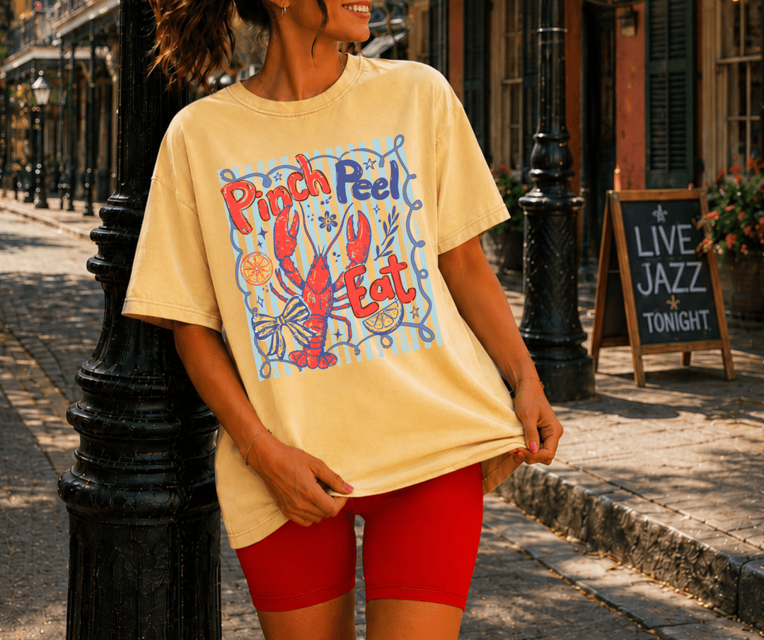 DEAL OF THE DAY - Crawfish Pinch, Peal, Eat Yellow Tee (FINAL SALE) - Graphic Tee - The Red Rival
