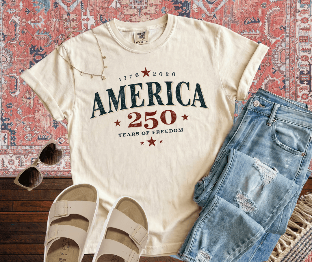 DEAL OF THE DAY - Distressed America 250 Years of Freedom Ivory Tee (FINAL SALE) - Tees - The Red Rival
