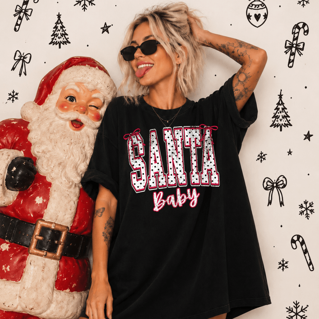 DEAL OF THE DAY - Distressed Santa Baby Black Tee or Sweatshirt (FINAL SALE) - Tees - The Red Rival