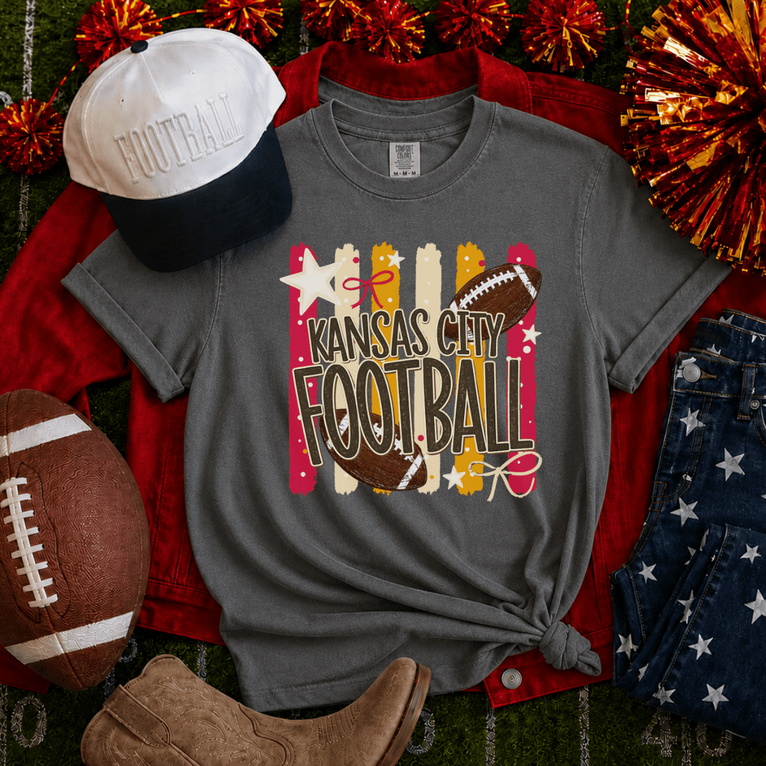 DEAL OF THE DAY - Distressed Stripped Kansas City Football Grey Tee - FINAL SALE - Graphic Tee - The Red Rival