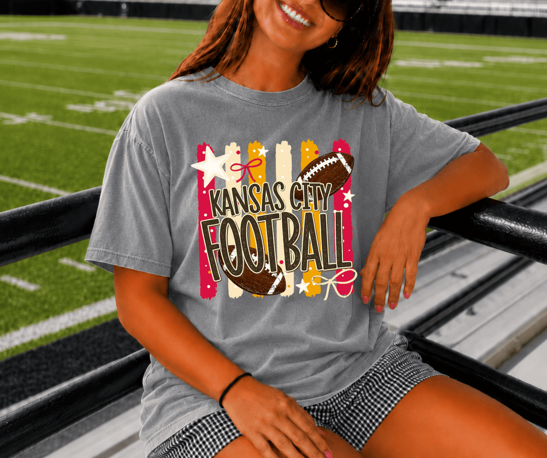 DEAL OF THE DAY - Distressed Stripped Kansas City Football Grey Tee - FINAL SALE - Graphic Tee - The Red Rival