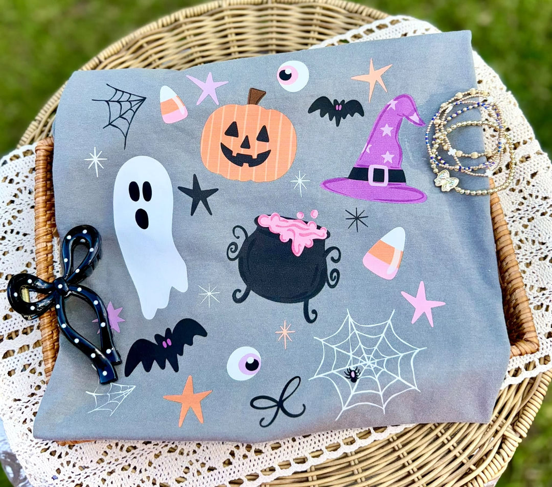 DEAL OF THE DAY - Doodle Halloween Collage Grey Tee (FINAL SALE) - Tees - The Red Rival