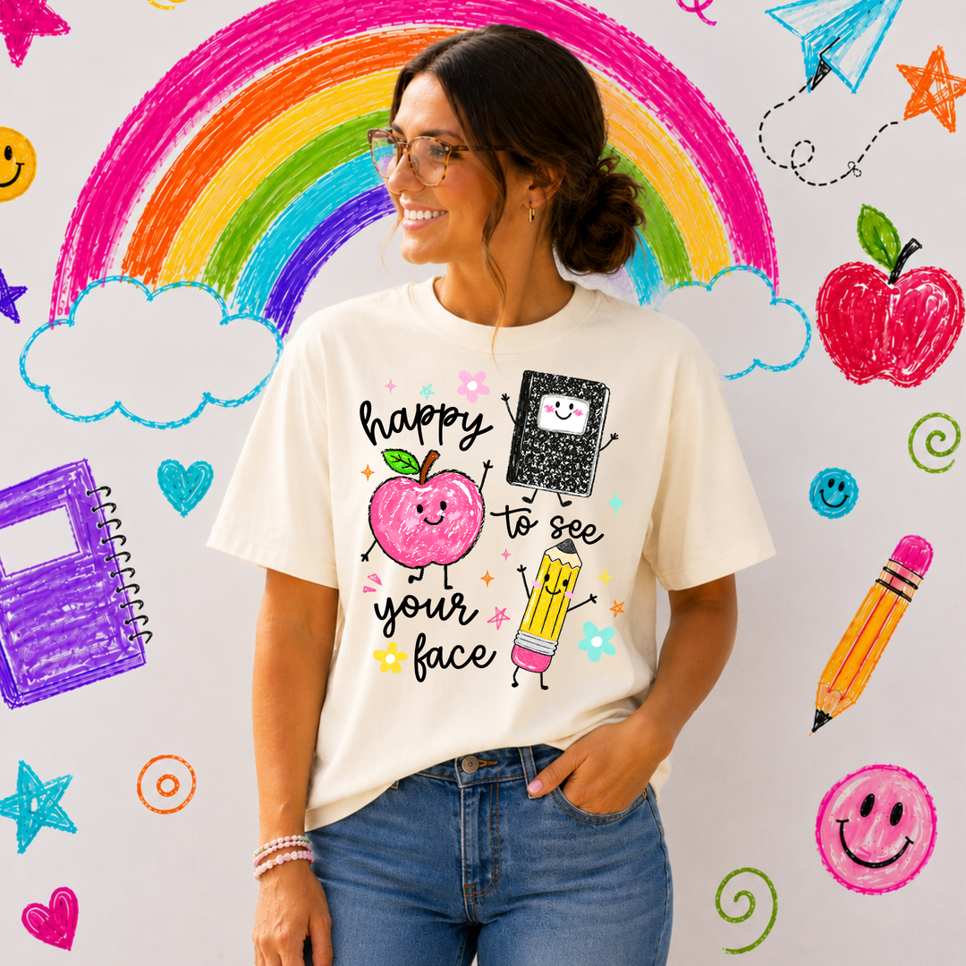 DEAL OF THE DAY - Doodle Happy to See Your Face Ivory Tee (FINAL SALE) - Tees - The Red Rival