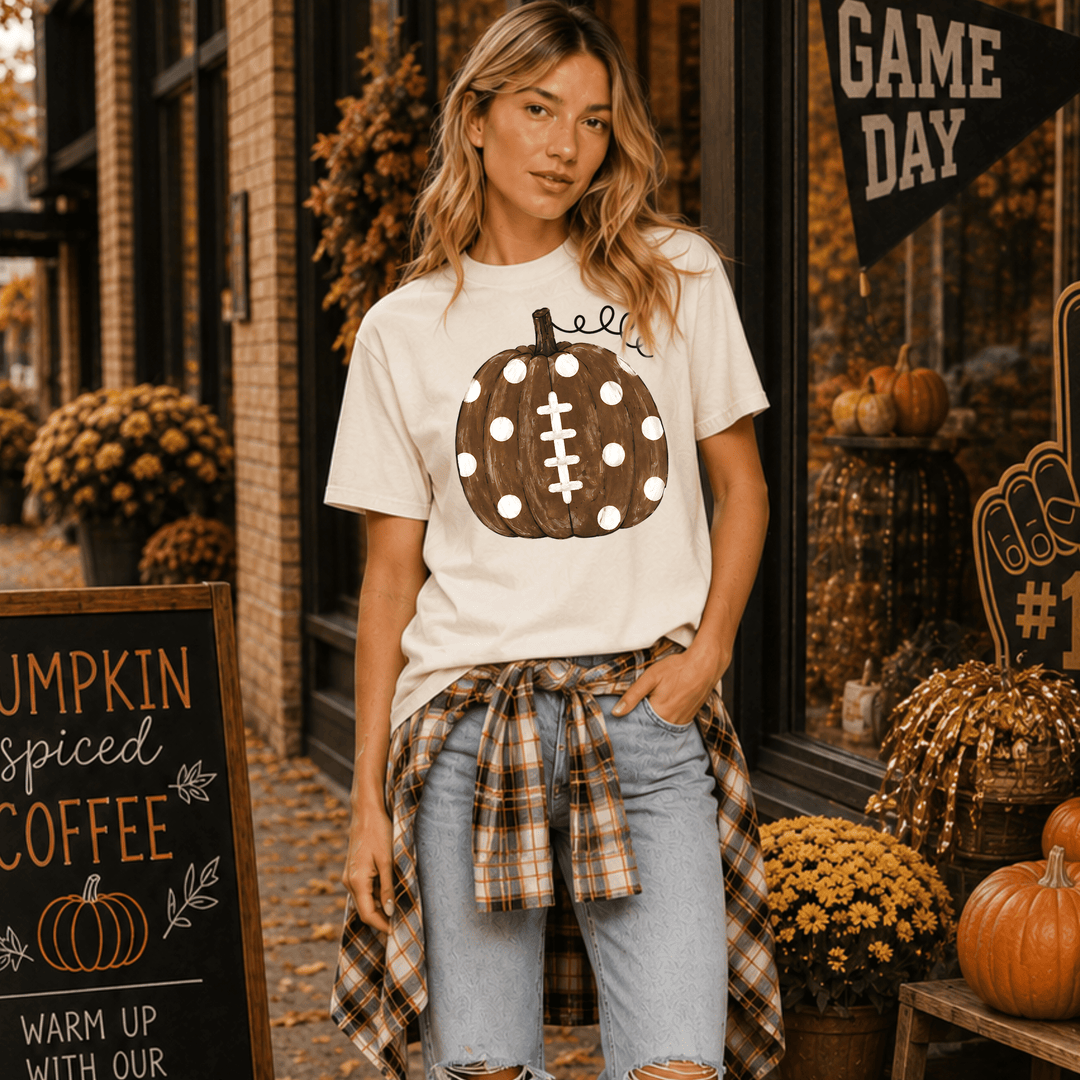DEAL OF THE DAY - Dot Football Pumpkin Ivory Tee - (FINAL SALE) - Tees - The Red Rival