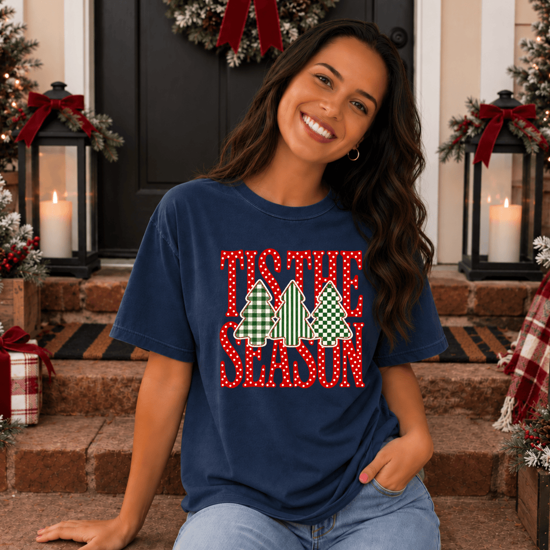 DEAL OF THE DAY - Dot Tis the Season Trees NAVY Tee or Sweatshirt - FINAL SALE - Graphic Tee - The Red Rival