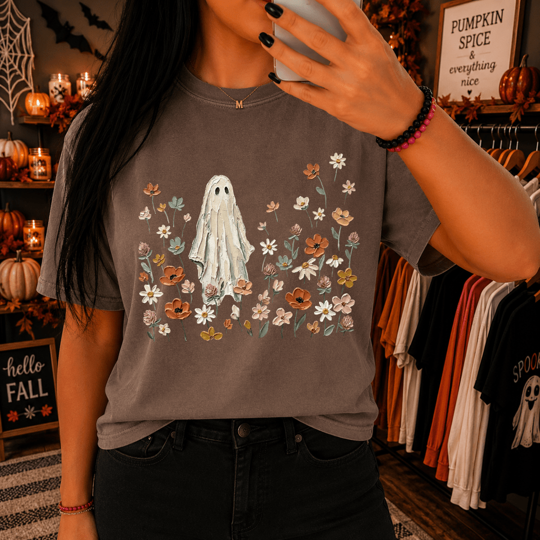 DEAL OF THE DAY - Faux Painted Floral Field Ghost Brown Tee (FINAL SALE) - Tees - The Red Rival