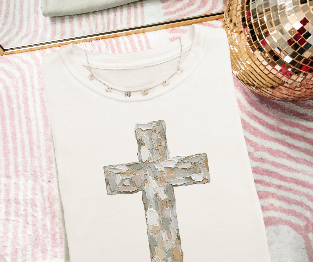 DEAL OF THE DAY - Faux Painted Neutral Cross Ivory Tee - Tees - The Red Rival