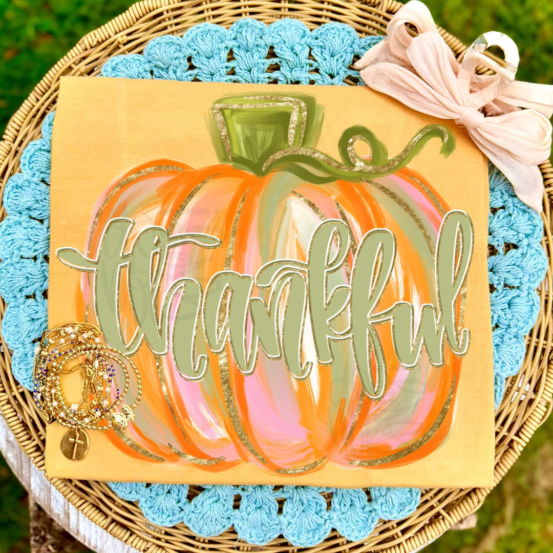 DEAL OF THE DAY - Faux Painted Thankful Pumpkin Mustard Tee (FINAL SALE) - Tees - The Red Rival