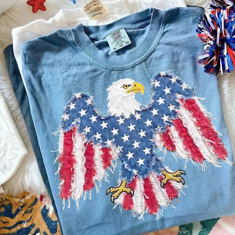 DEAL OF THE DAY - Faux Patch Patriotic Eagle Blue Tee (FINAL SALE) - Graphic Tee - The Red Rival