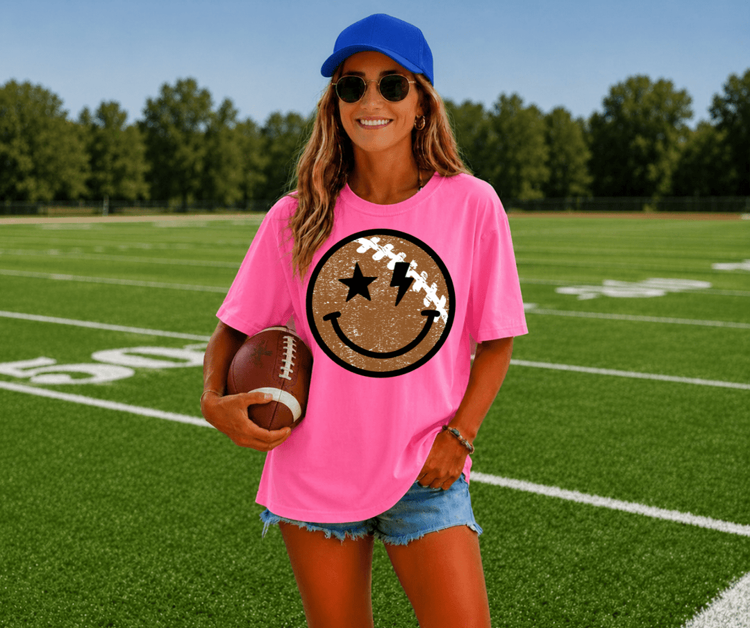 DEAL OF THE DAY - Football Smiley Face Pink Tee (FINAL SALE) - Graphic Tee - The Red Rival
