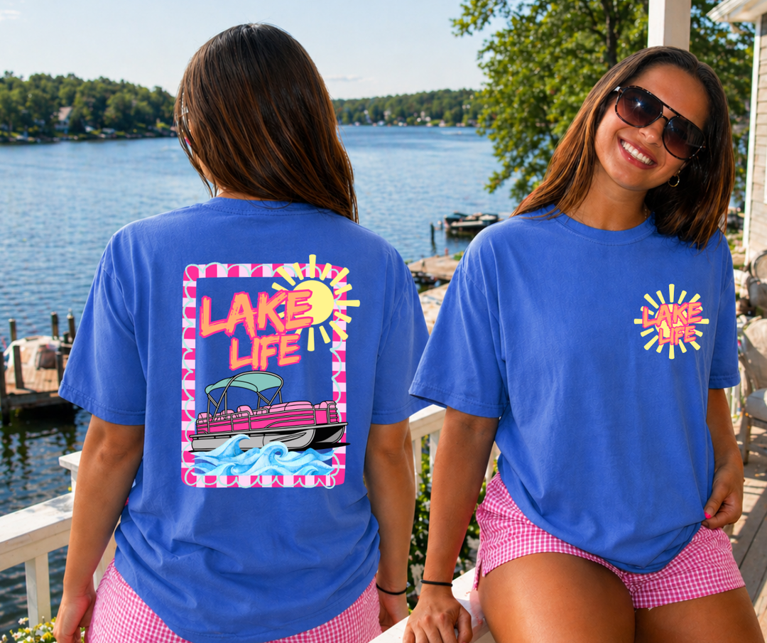 DEAL OF THE DAY - Front/Back Lake Life Pontoon Blue Tee (FINAL SALE) - Graphic Tee - The Red Rival