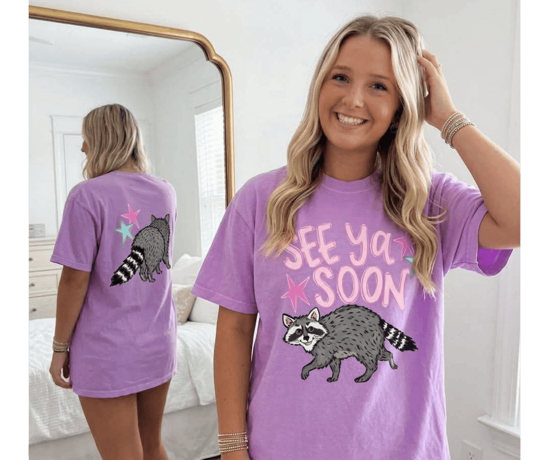 DEAL OF THE DAY - Front/Back See Ya Soon Racoon Purple Tee (FINAL SALE) - Tees - The Red Rival