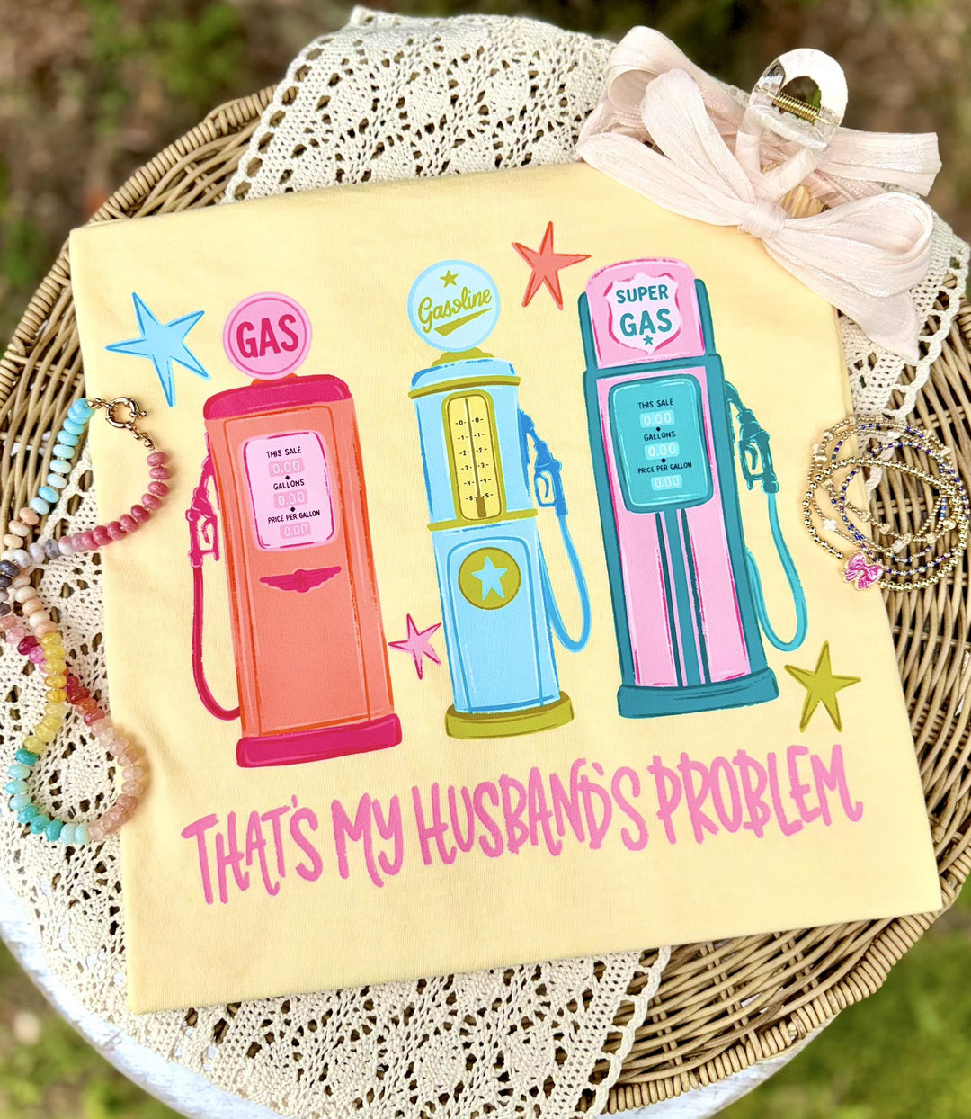 DEAL OF THE DAY - Gas Pumps That's My Husbands Problem Yellow Tee (FINAL SALE) - Graphic Tee - The Red Rival