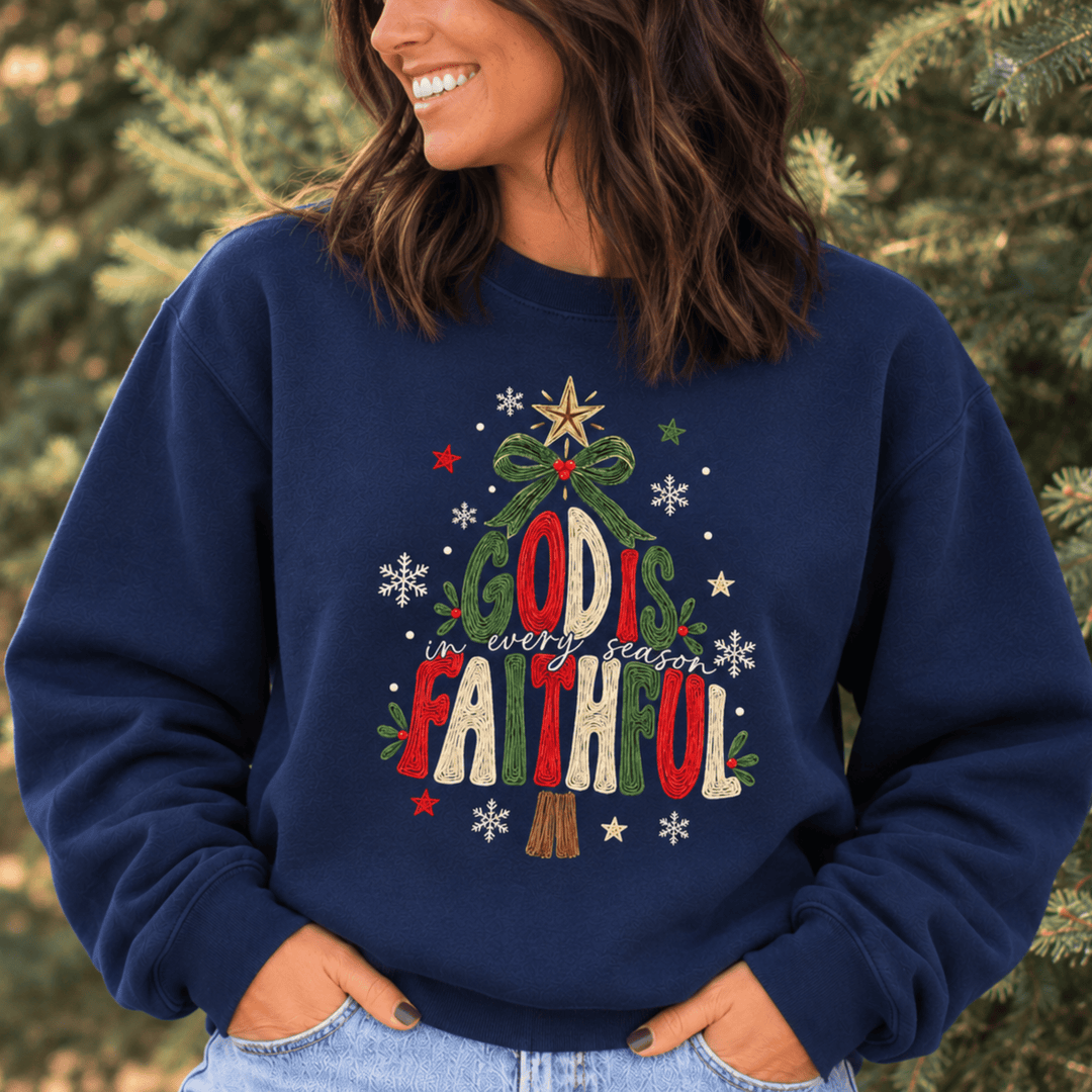 DEAL OF THE DAY - God is Faithful in Every Season Tree Navy Tee or Sweatshirt - FINAL SALE - Graphic Tee - The Red Rival