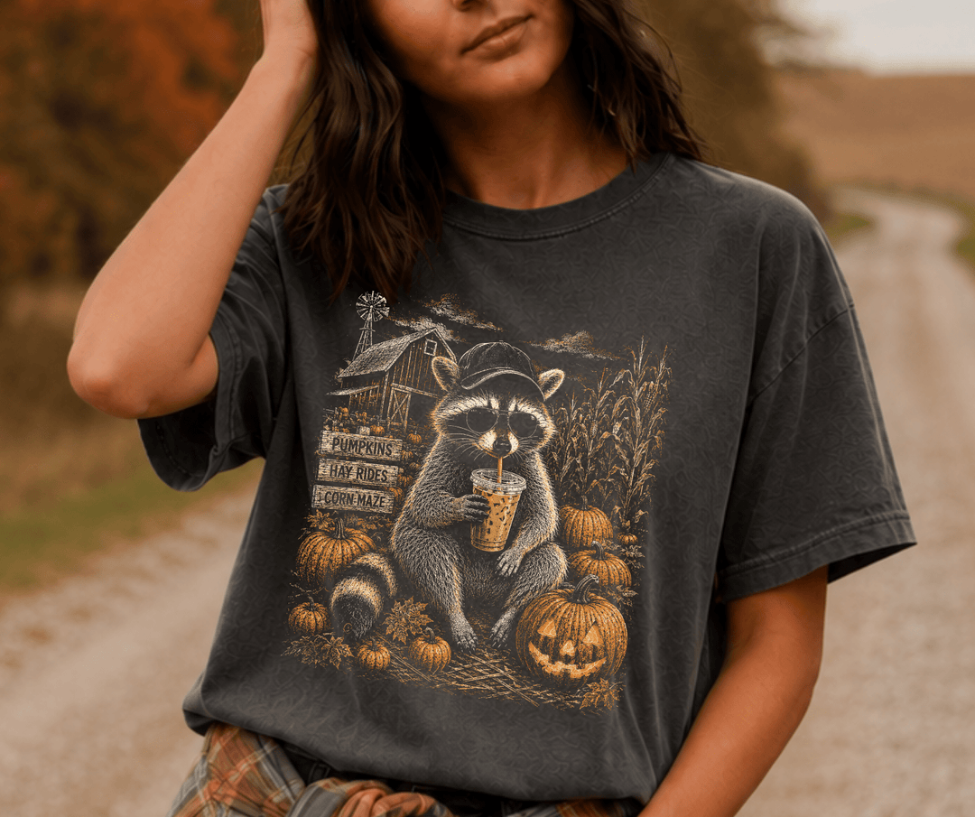DEAL OF THE DAY - Halftone Fall Racoon Pepper Tee - FINAL SALE - Graphic Tee - The Red Rival