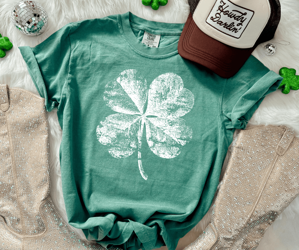 DEAL OF THE DAY - Halftone Four Leaf Clover Distressed (PICK YOUR TEE COLOR) - Tees - The Red Rival