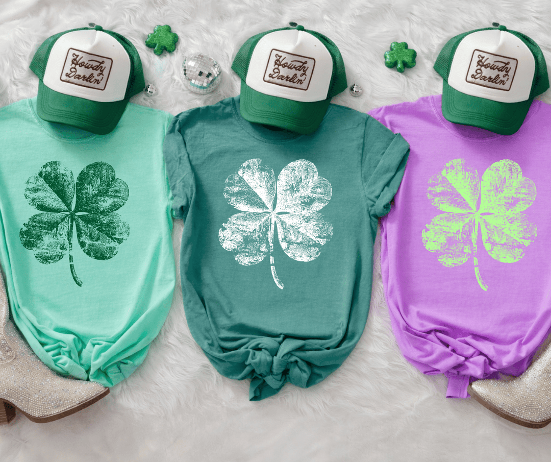 DEAL OF THE DAY - Halftone Four Leaf Clover Distressed (PICK YOUR TEE COLOR) - Tees - The Red Rival