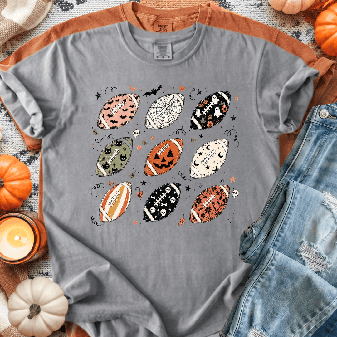 DEAL OF THE DAY - Halloween Footballs Grey Tee - FINAL SALE - Graphic Tee - The Red Rival