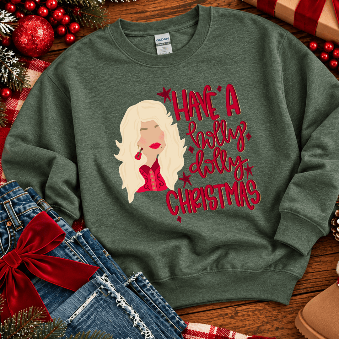 DEAL OF THE DAY - Handdrawn Holly Dolly Christmas Green Tee or Sweatshirt (FINAL SALE) - Tees - The Red Rival