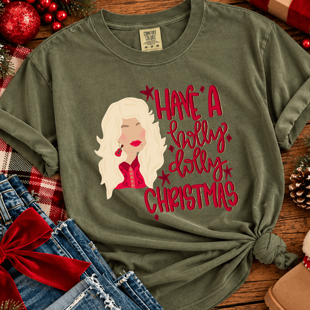 DEAL OF THE DAY - Handdrawn Holly Dolly Christmas Green Tee or Sweatshirt (FINAL SALE) - Tees - The Red Rival