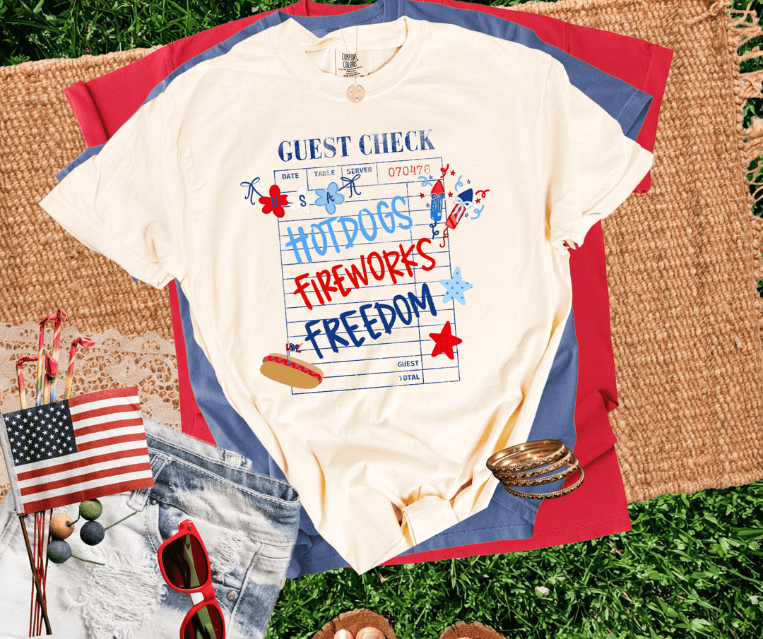 DEAL OF THE DAY - Hotdogs, Fireworks, Freedom Check Ivory Tee (FINAL SALE) - Graphic Tee - The Red Rival