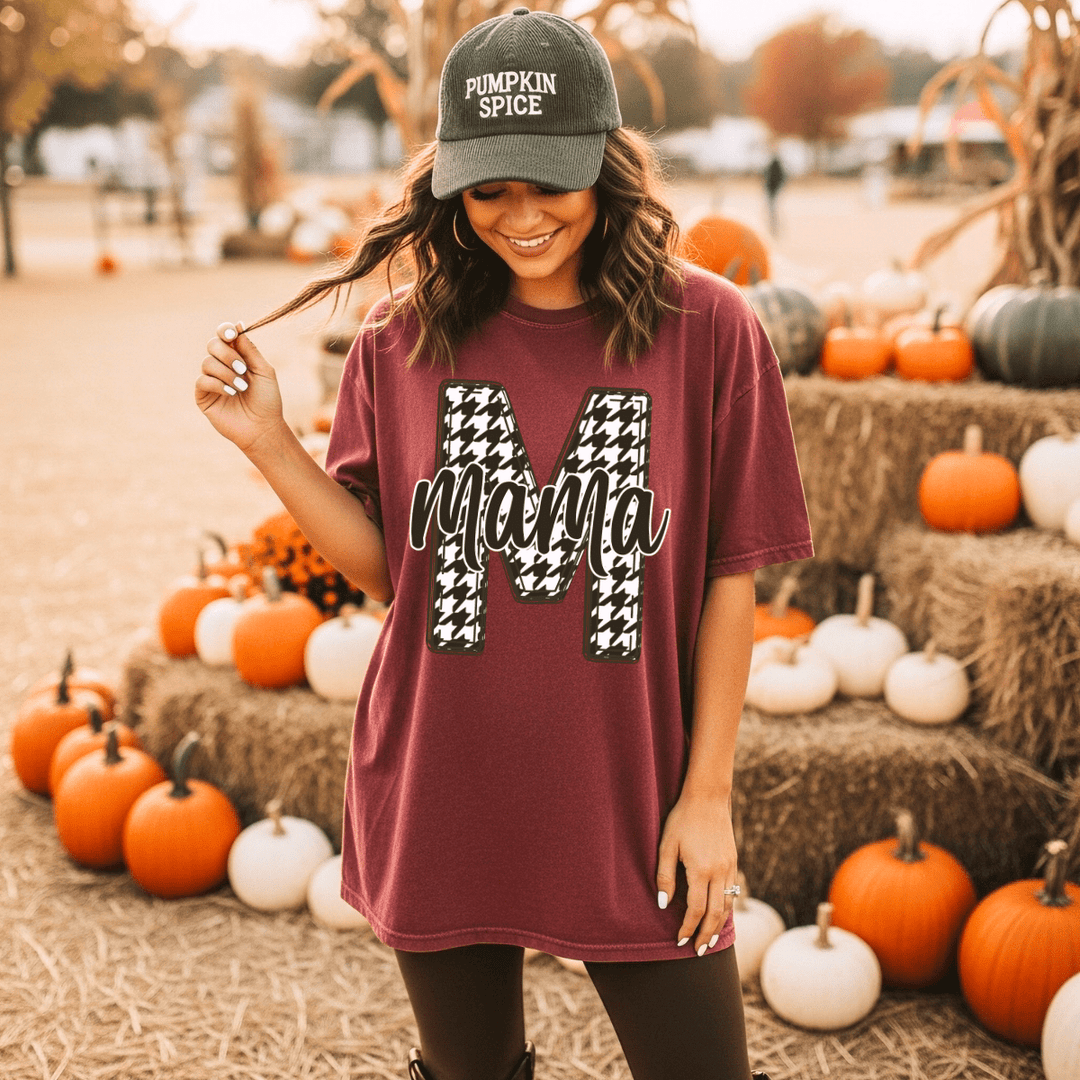 DEAL OF THE DAY - Houndstooth Mama M Burgundy Tee (FINAL SALE) - Tees - The Red Rival