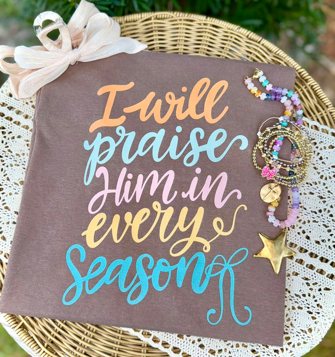 DEAL OF THE DAY - I Will Praise Him in Every Season Brown Tee (FINAL SALE) - Tees - The Red Rival