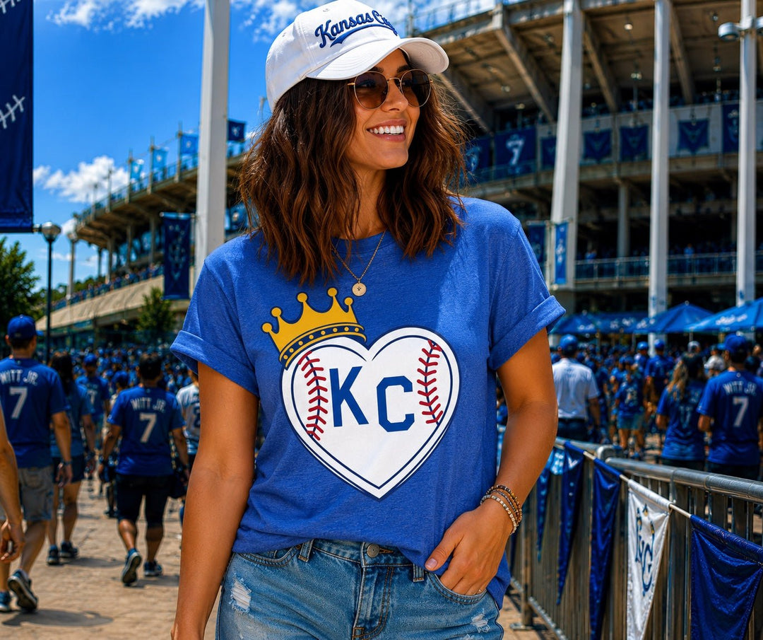 DEAL OF THE DAY - KC Baseball Crown Heart Blue Tee (FINAL SALE) - Tees - The Red Rival